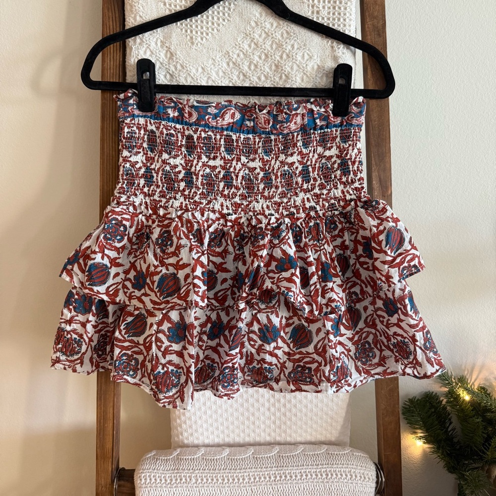 NWOT House of Harlow 1960 Red, White & Blue Block Floral Print 100% Cotton Skirt